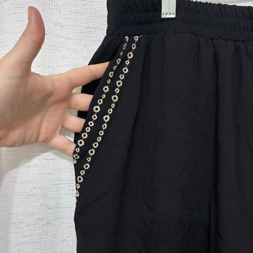 Calypso St. Barth Black Wide Leg Pants Eyelet Trim Drawstring 1X Plus Size